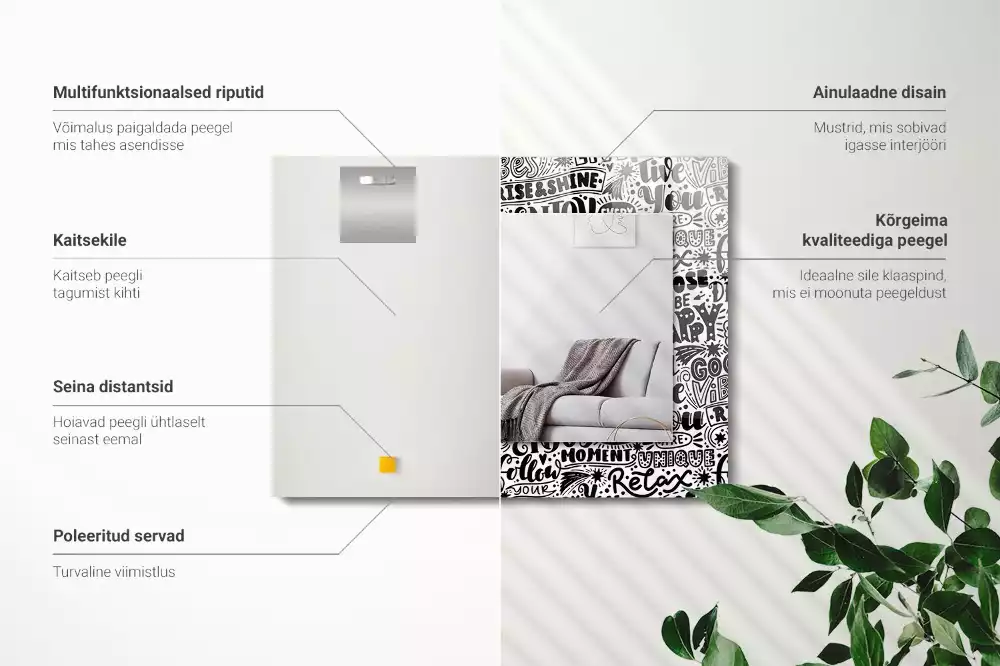 Obdélníkové zrcadlo rám s potiskem ručně psaná motivační hesla