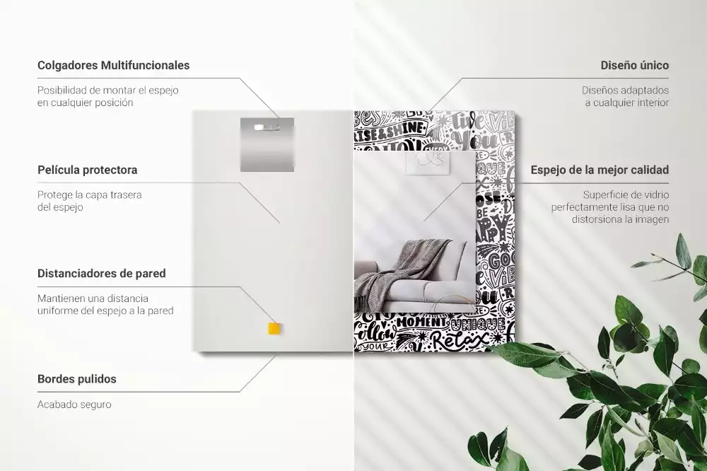 Obdélníkové zrcadlo rám s potiskem ručně psaná motivační hesla