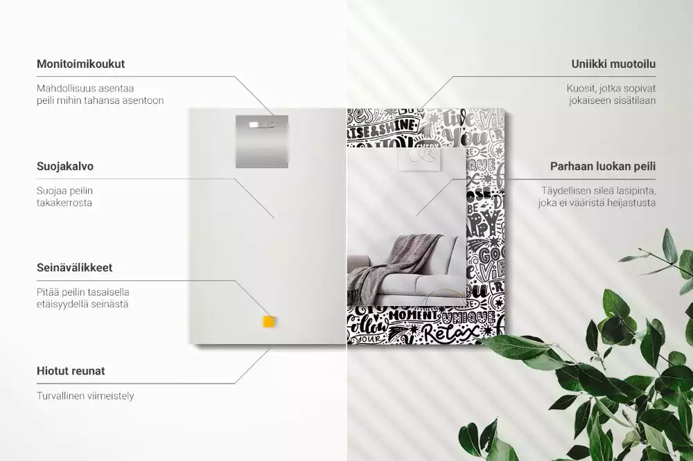 Obdélníkové zrcadlo rám s potiskem ručně psaná motivační hesla
