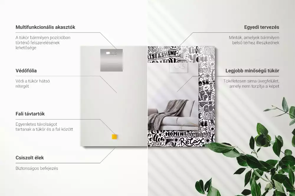 Obdélníkové zrcadlo rám s potiskem ručně psaná motivační hesla