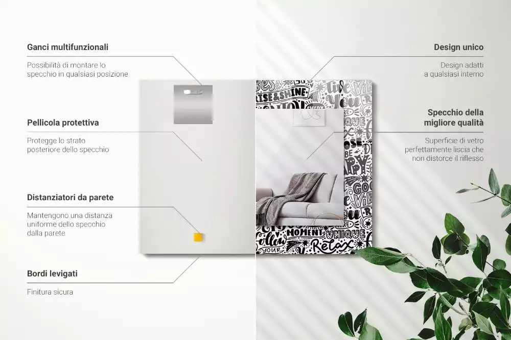 Obdélníkové zrcadlo rám s potiskem ručně psaná motivační hesla