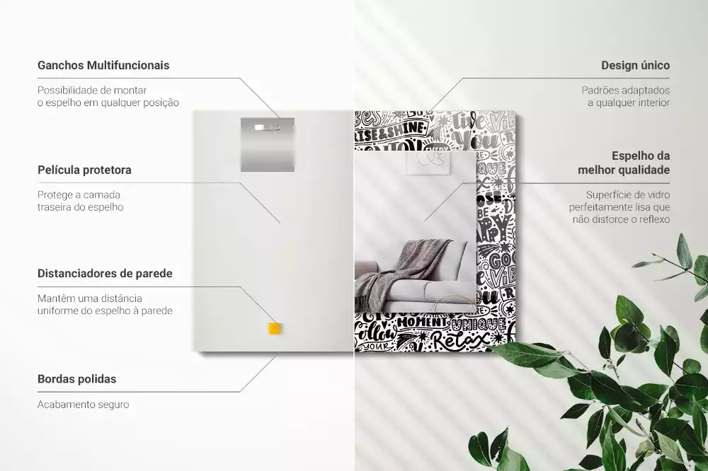 Obdélníkové zrcadlo rám s potiskem ručně psaná motivační hesla