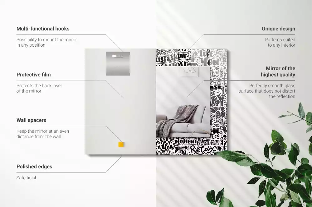 Obdélníkové zrcadlo rám s potiskem ručně psaná motivační hesla