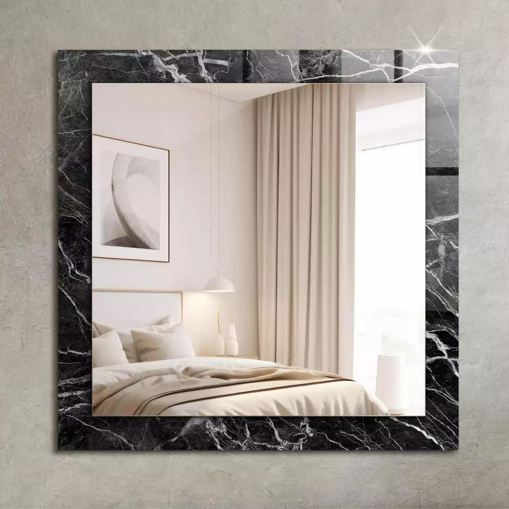 Obdélníkové dekorační zrcadlo na zeď černý mramor