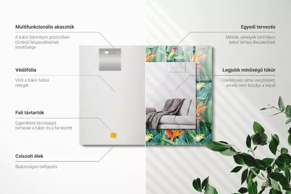 Obdélníkové zrcadlo s dekorem kolibříci s květinami