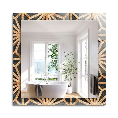 Obdélníkové zrcadlo rám s potiskem dřevěný geometrický vzor