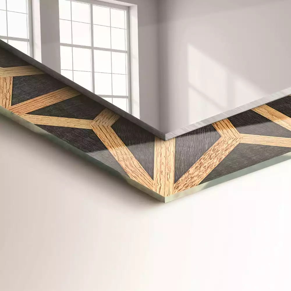 Obdélníkové zrcadlo rám s potiskem dřevěný geometrický vzor