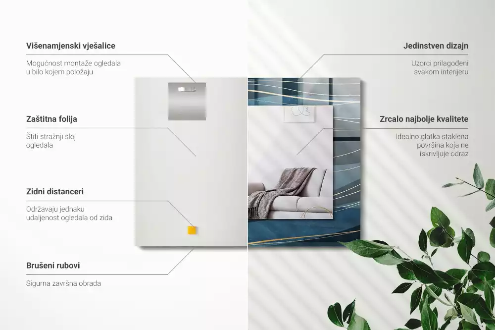 Obdélníkové zrcadlo s dekorem abstraktní čáry