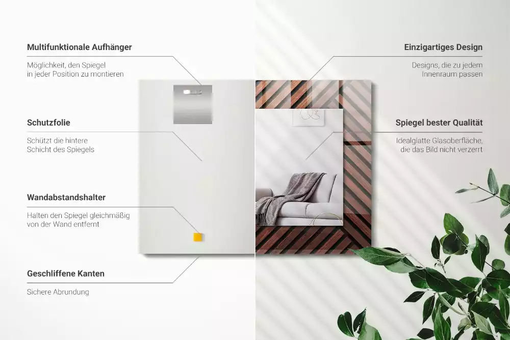 Obdélníkové dekorační zrcadlo na zeď šikmé dřevěné lišty