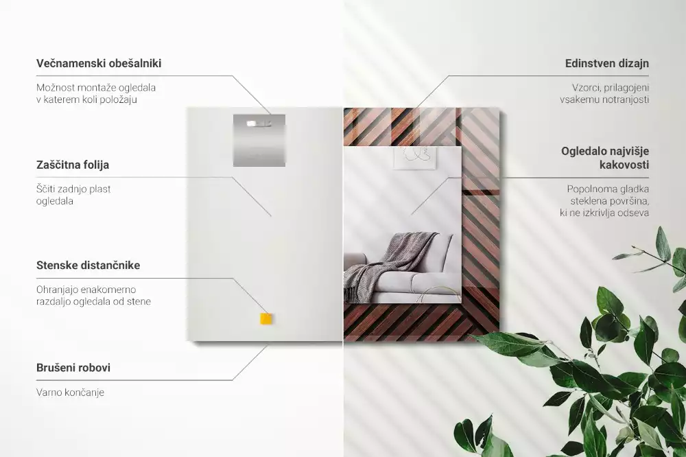 Obdélníkové dekorační zrcadlo na zeď šikmé dřevěné lišty