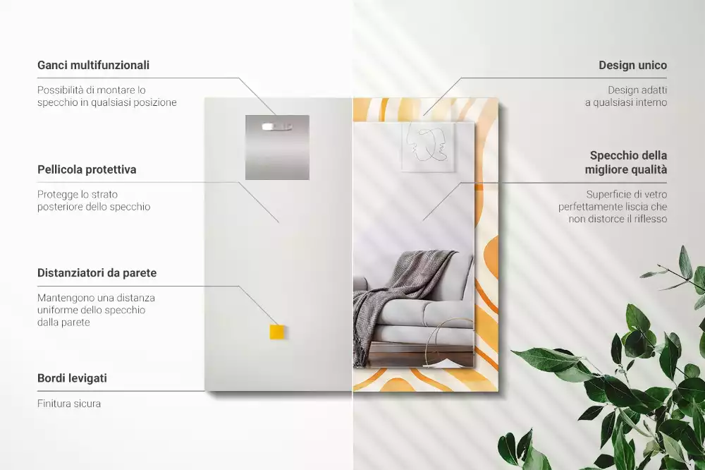 Obdélníkové zrcadlo rám s potiskem abstraktní oranžové vzory