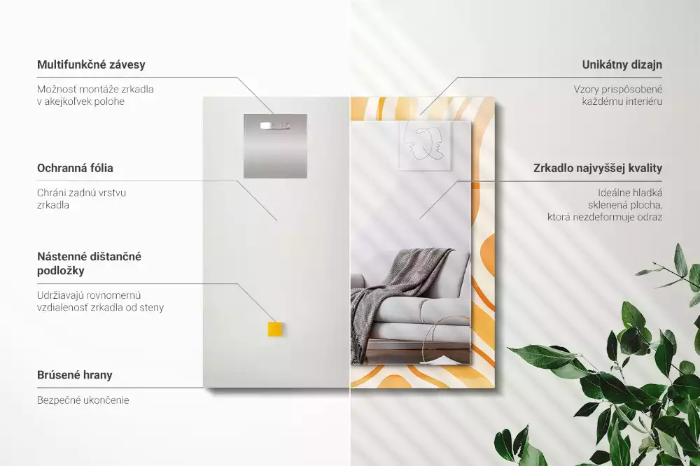 Obdélníkové zrcadlo rám s potiskem abstraktní oranžové vzory