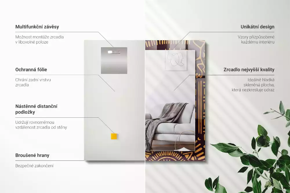 Obdélníkové dekorační zrcadlo na zeď etnický vzor