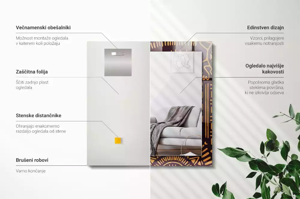 Obdélníkové dekorační zrcadlo na zeď etnický vzor