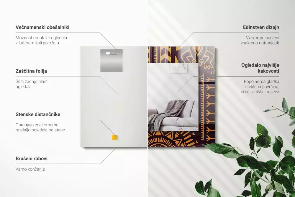 Obdélníkové dekorační zrcadlo na zeď etnický vzor