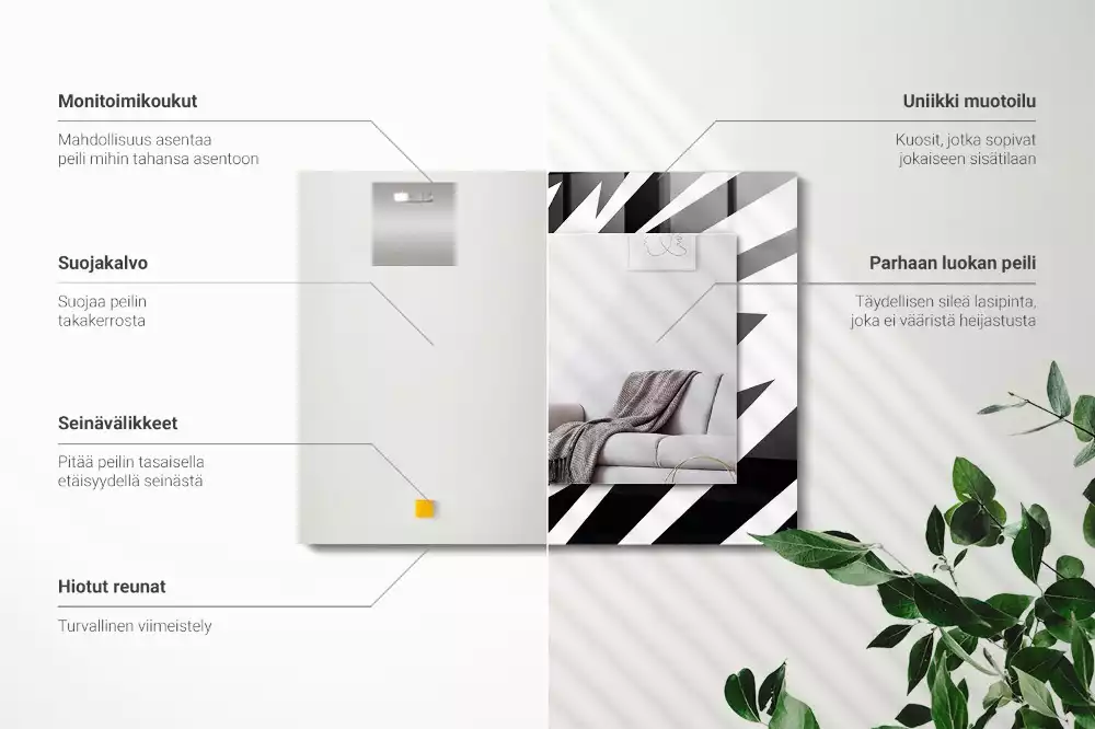 Obdélníkové zrcadlo rám s potiskem černobílá geometrie