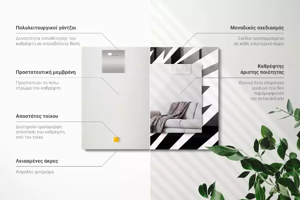 Obdélníkové zrcadlo rám s potiskem černobílá geometrie
