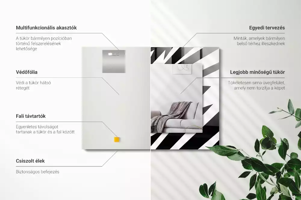 Obdélníkové zrcadlo rám s potiskem černobílá geometrie
