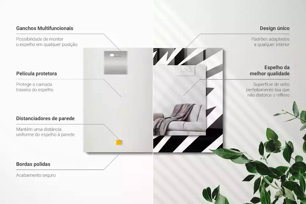 Obdélníkové zrcadlo rám s potiskem černobílá geometrie