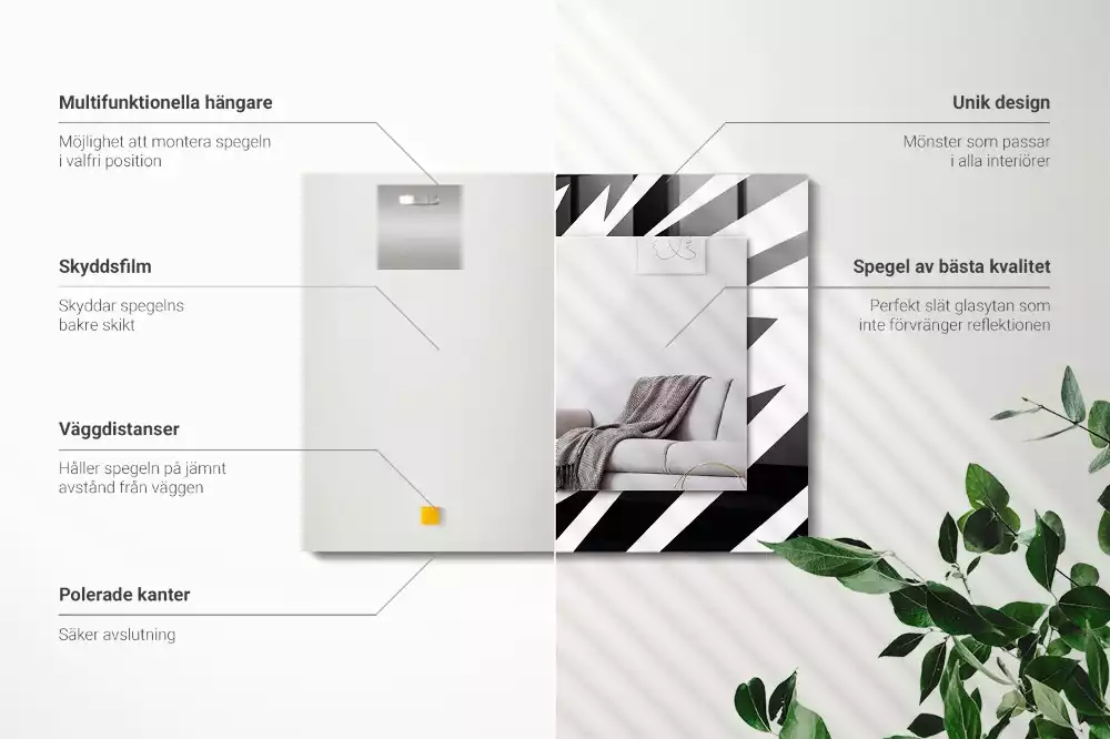 Obdélníkové zrcadlo rám s potiskem černobílá geometrie
