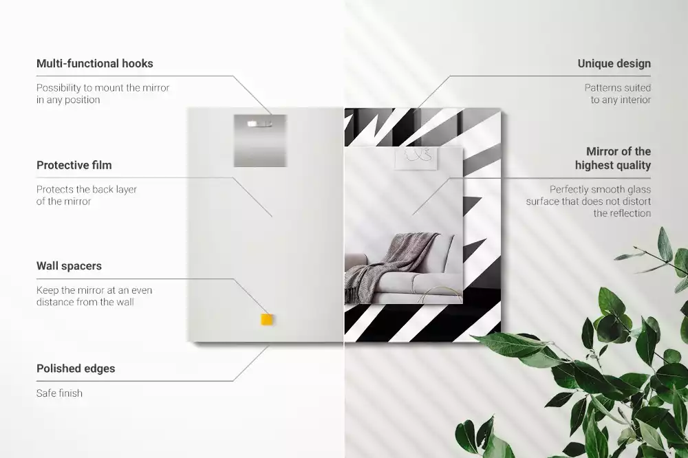 Obdélníkové zrcadlo rám s potiskem černobílá geometrie