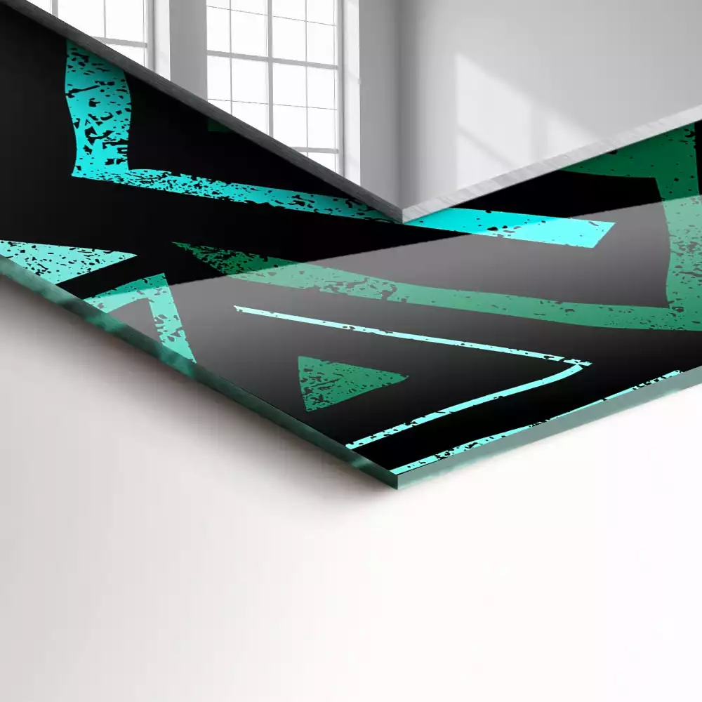 Obdélníkové zrcadlo s dekorem tyrkysový geometrický vzor