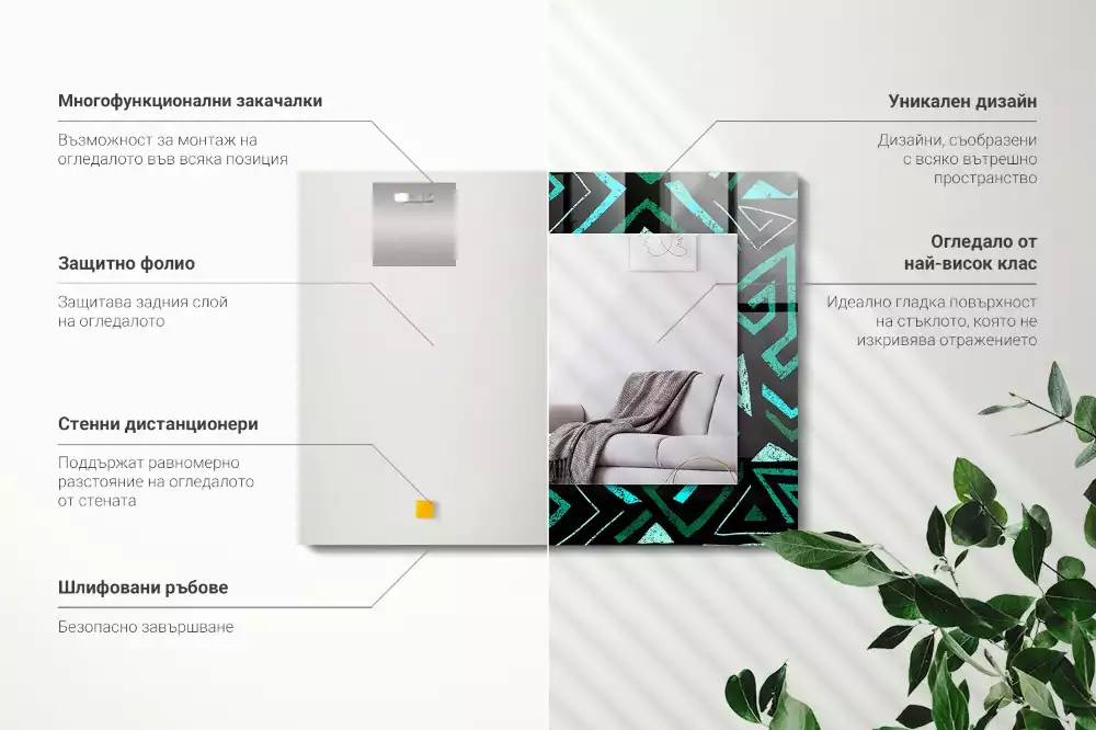 Obdélníkové zrcadlo s dekorem tyrkysový geometrický vzor