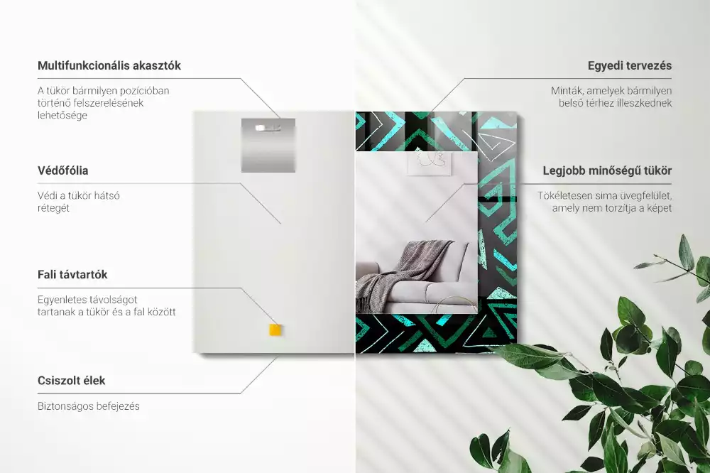 Obdélníkové zrcadlo s dekorem tyrkysový geometrický vzor