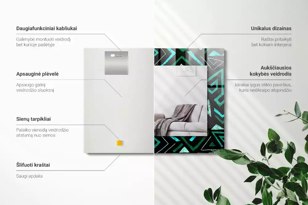 Obdélníkové zrcadlo s dekorem tyrkysový geometrický vzor