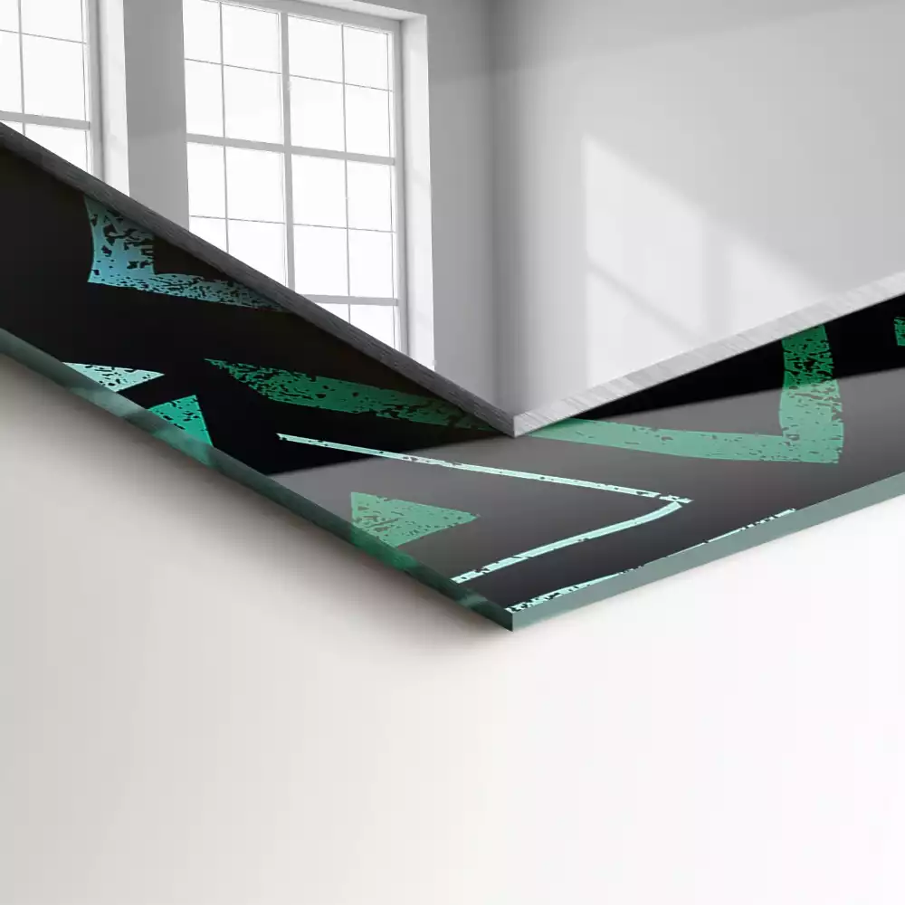 Obdélníkové zrcadlo s dekorem tyrkysový geometrický vzor