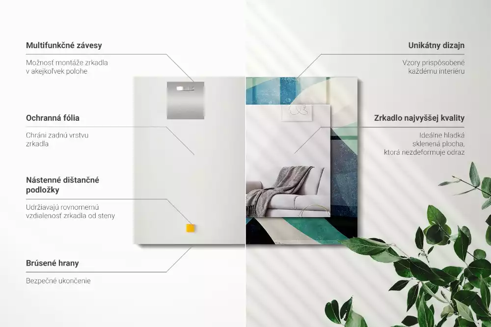 Obdélníkové zrcadlo rám s potiskem abstraktní barevné vzory