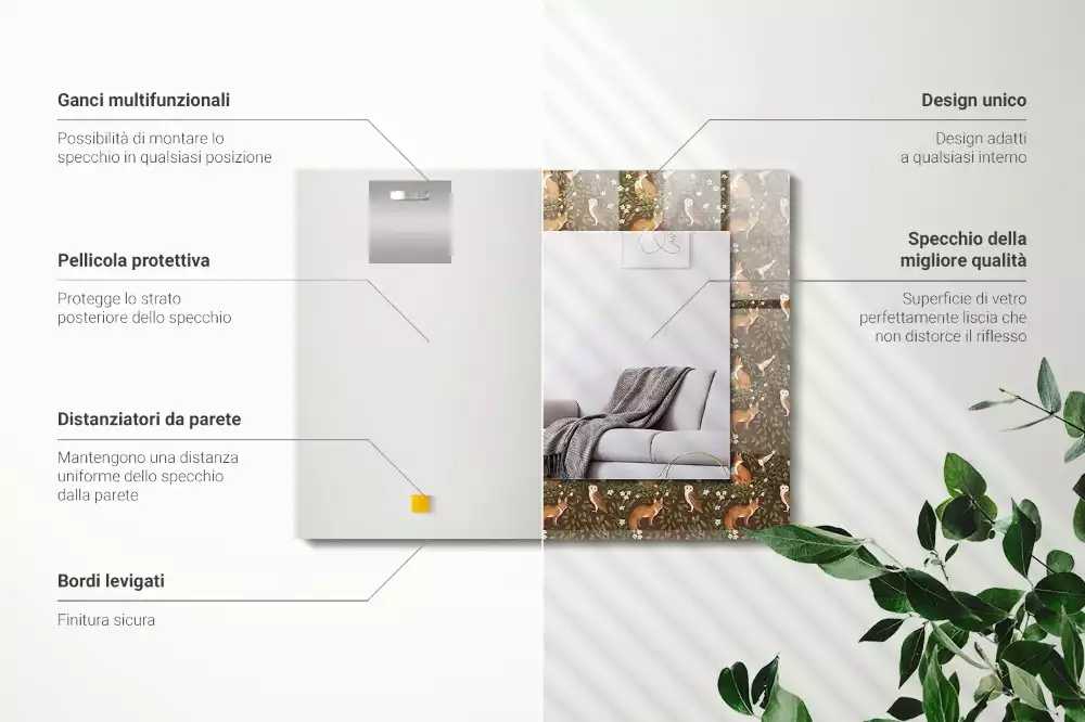 Obdélníkové zrcadlo s dekorem liška a Sova
