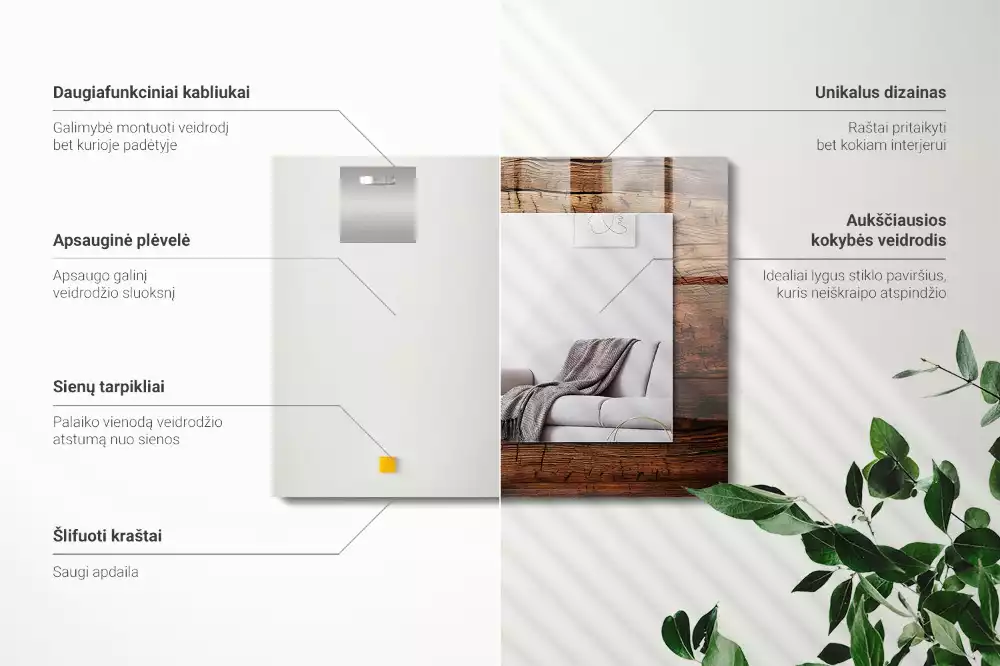 Obdélníkové dekorační zrcadlo na zeď struktura dřevěného prkna