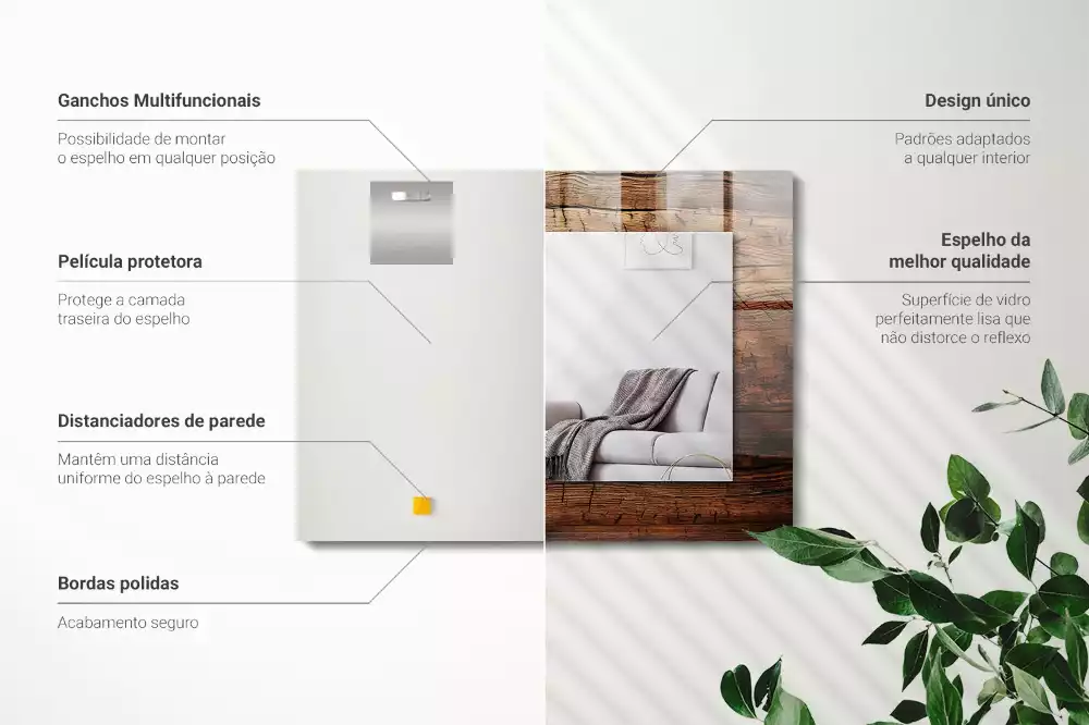 Obdélníkové dekorační zrcadlo na zeď struktura dřevěného prkna