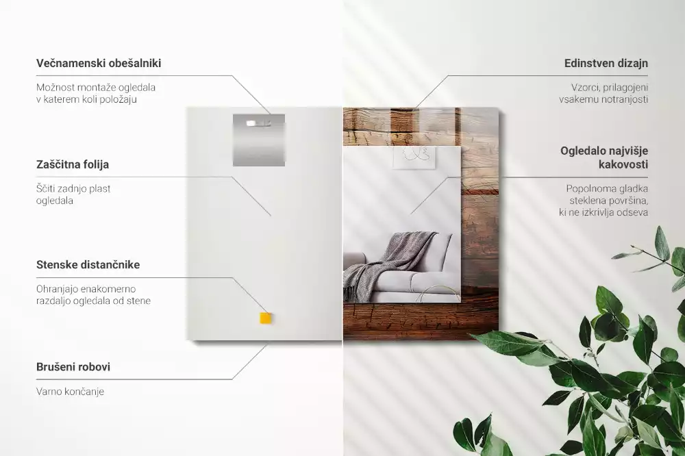 Obdélníkové dekorační zrcadlo na zeď struktura dřevěného prkna