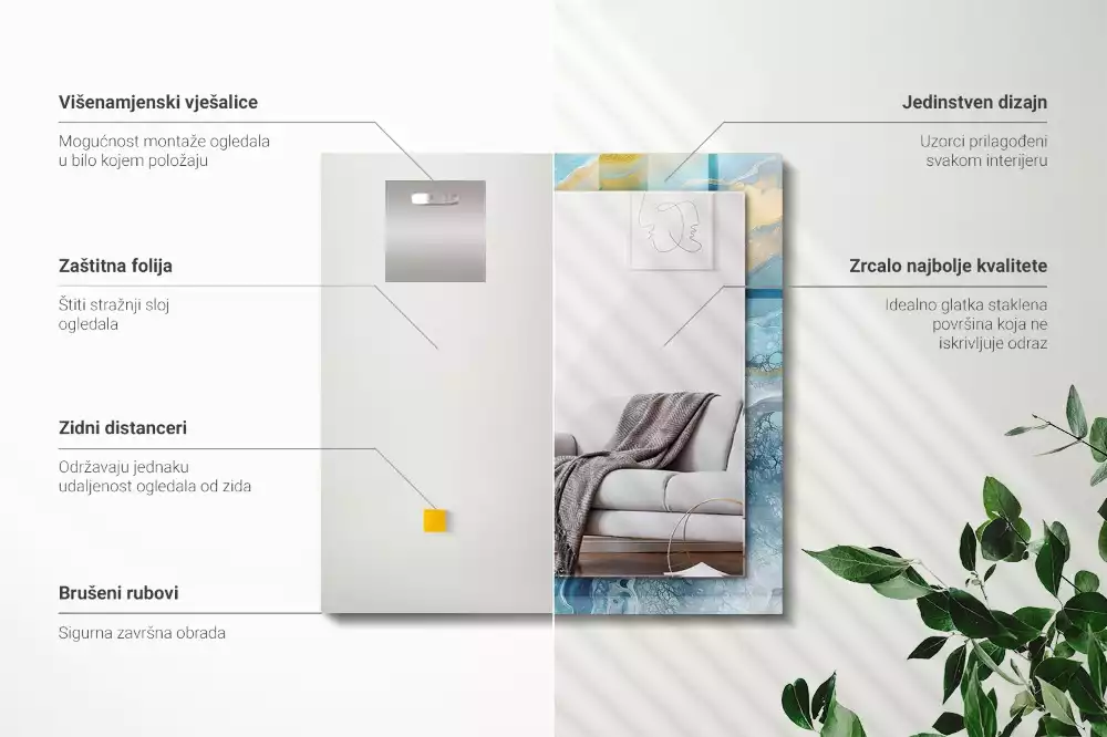Obdélníkové zrcadlo rám s potiskem abstraktní živicový mramor