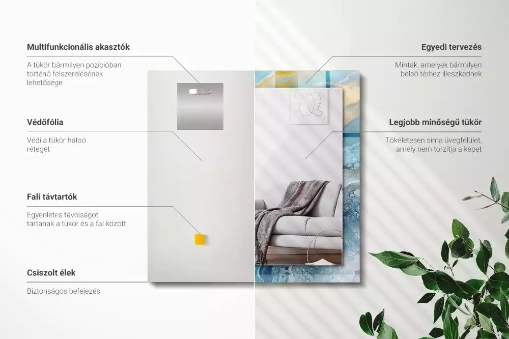 Obdélníkové zrcadlo rám s potiskem abstraktní živicový mramor