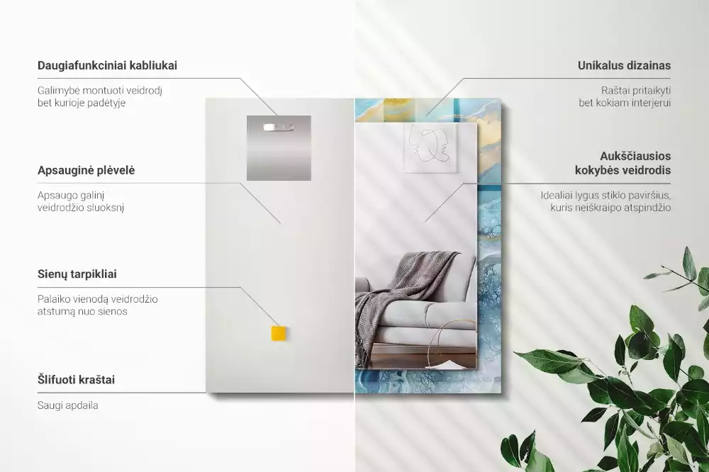 Obdélníkové zrcadlo rám s potiskem abstraktní živicový mramor