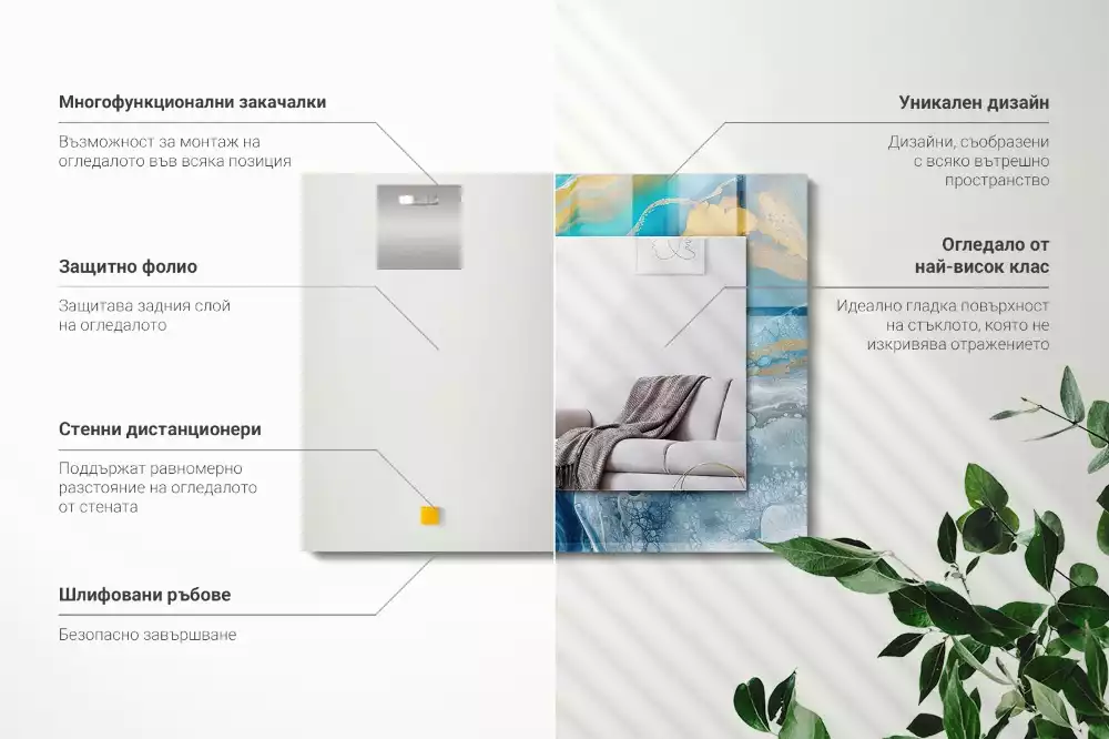 Obdélníkové zrcadlo rám s potiskem abstraktní živicový mramor