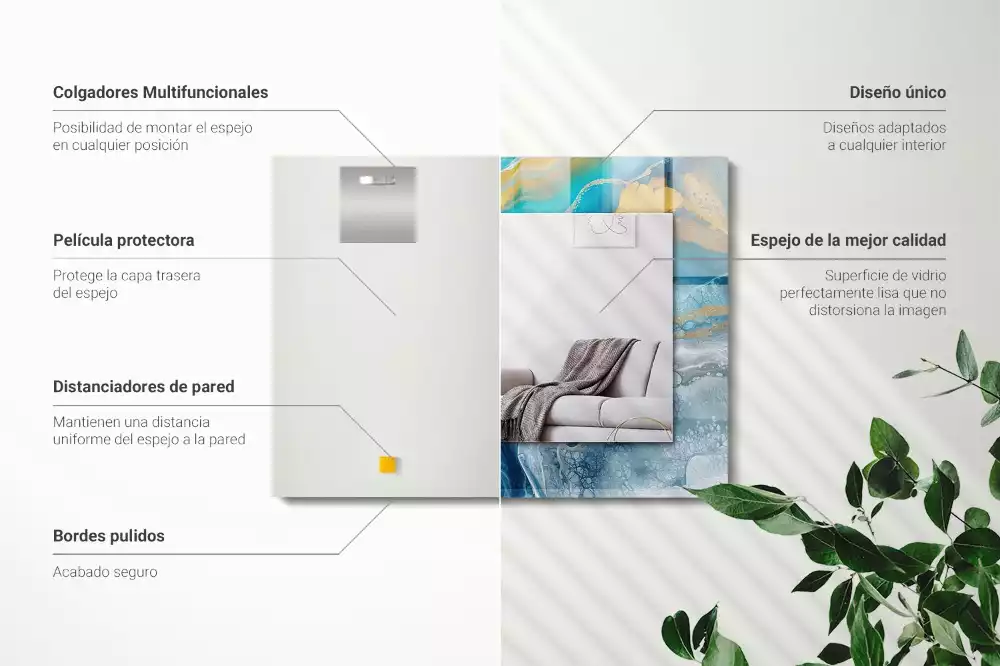 Obdélníkové zrcadlo rám s potiskem abstraktní živicový mramor