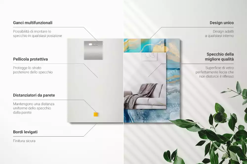 Obdélníkové zrcadlo rám s potiskem abstraktní živicový mramor