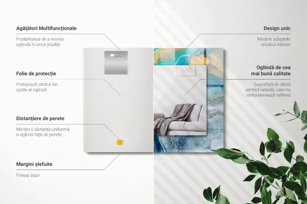 Obdélníkové zrcadlo rám s potiskem abstraktní živicový mramor