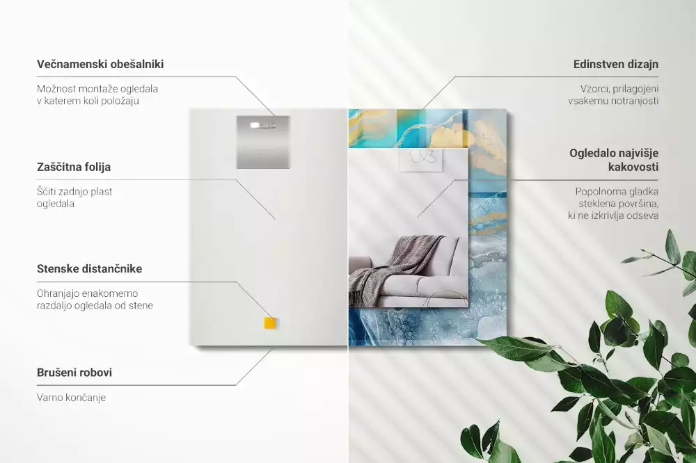 Obdélníkové zrcadlo rám s potiskem abstraktní živicový mramor