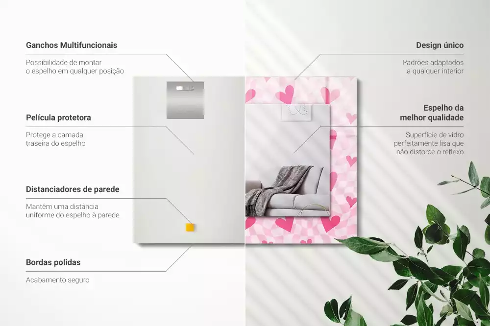 Obdélníkové zrcadlo s dekorem růžová srdíčka
