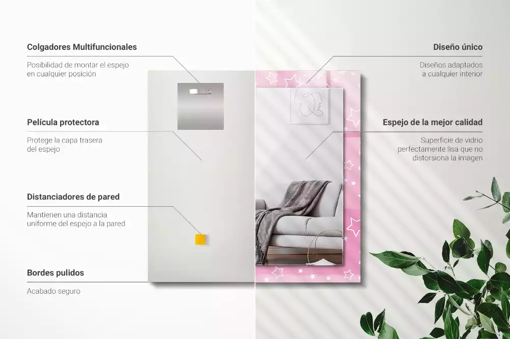 Obdélníkové dekorační zrcadlo na zeď růžové hvězdičky