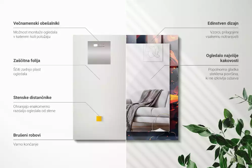 Obdélníkové dekorační zrcadlo na zeď vulkanická láva