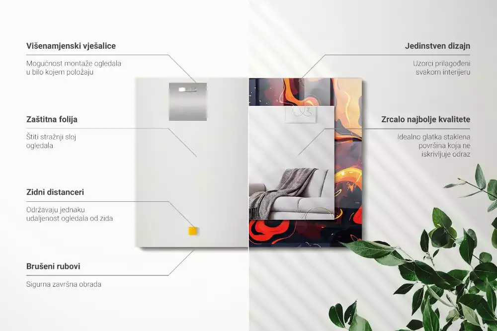 Obdélníkové dekorační zrcadlo na zeď vulkanická láva