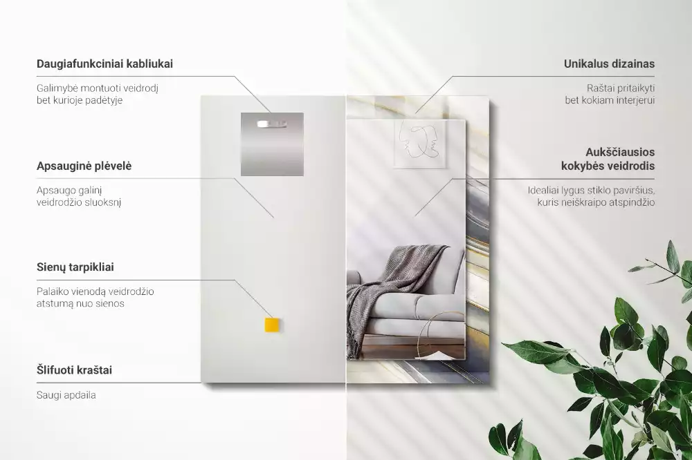 Obdélníkové zrcadlo s dekorem abstraktní barevné vlny