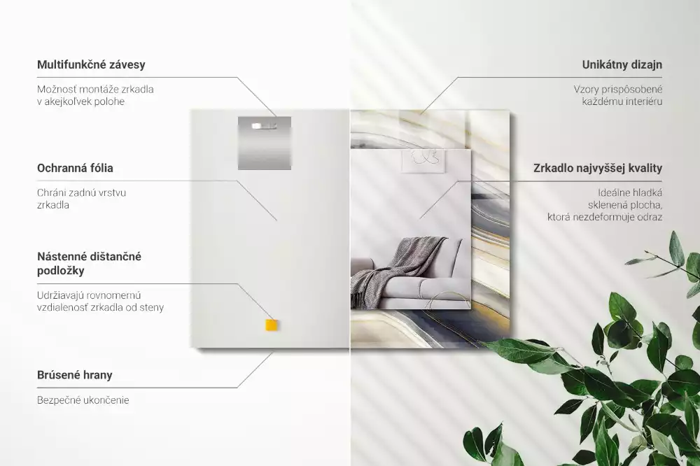 Obdélníkové zrcadlo s dekorem abstraktní barevné vlny