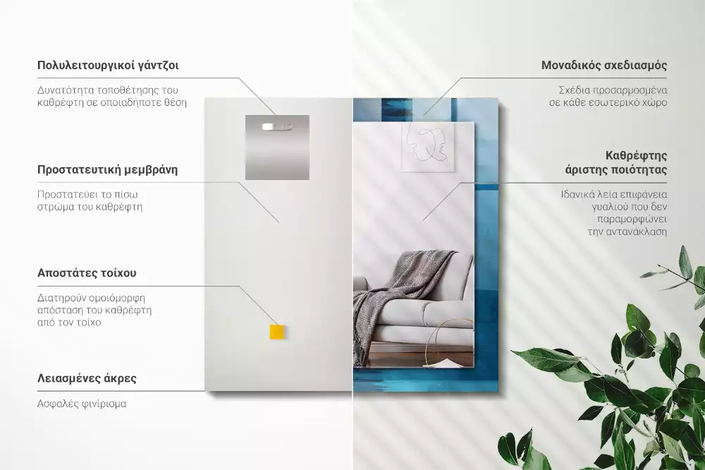 Obdélníkové dekorační zrcadlo na zeď světle modré abstraktní umění